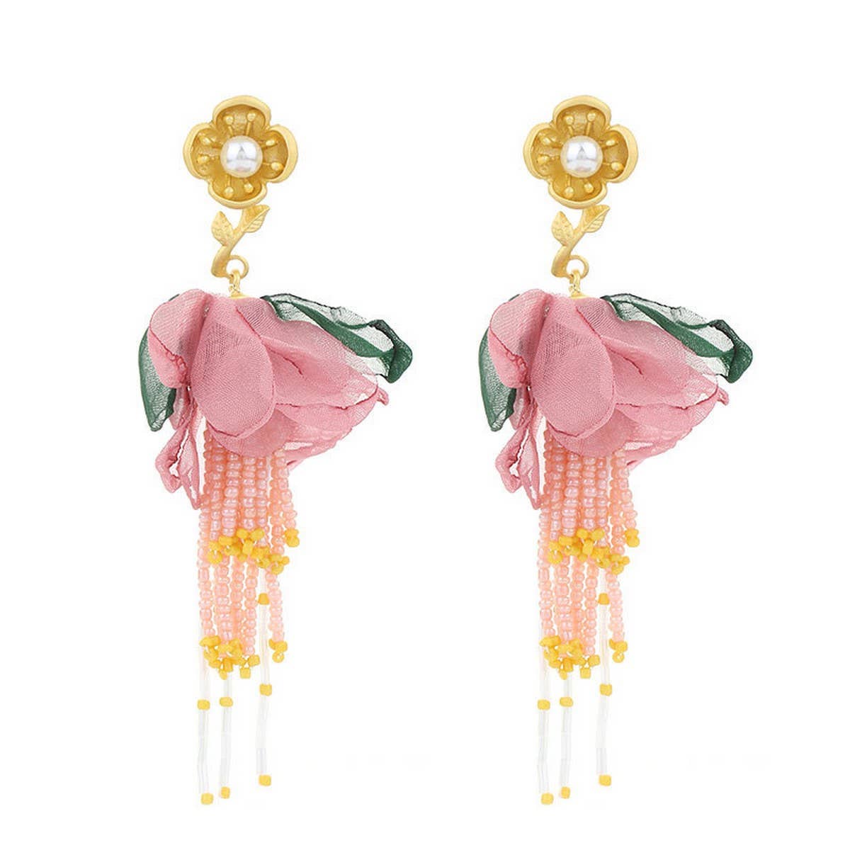 Boho Floral Tassel Earrings ??Gold Plated Design_CWMM6193