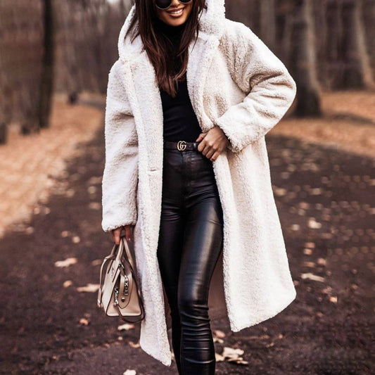 FASHION LONG CLEAN COLOR LONG SLEEVE WOOLEN COAT