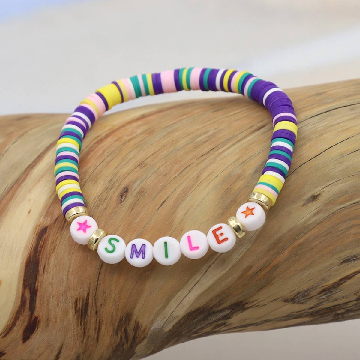 COLORFUL POLYMER CLAY LETTER BEADED BRACELET