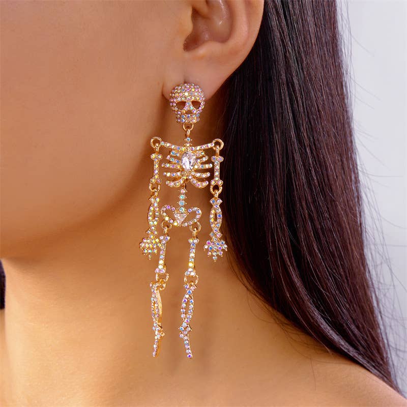 Creative Sparkly Skeleton Earrings Halloween Style_CWAJE0562