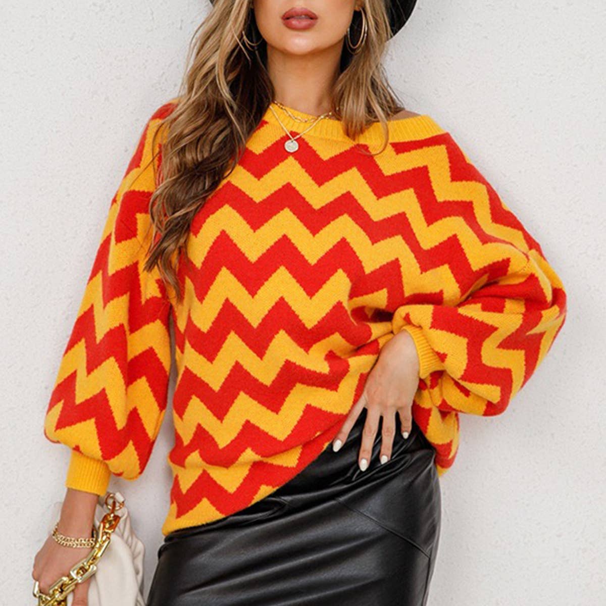 SWEATER WITH CREW NECK AND LANTERN SLEEVES