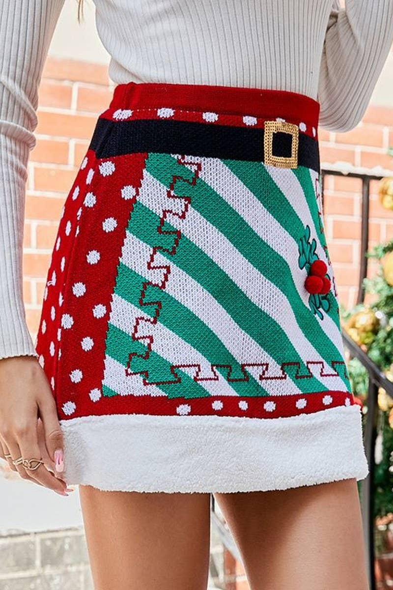 CWBSS0269_KNITTED PATCHWORK CHRISTMAS SKIRT