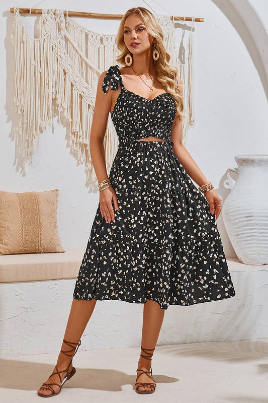 CWDHL0641_FASHION PRINT CASUAL KNOT STRAP DRESS