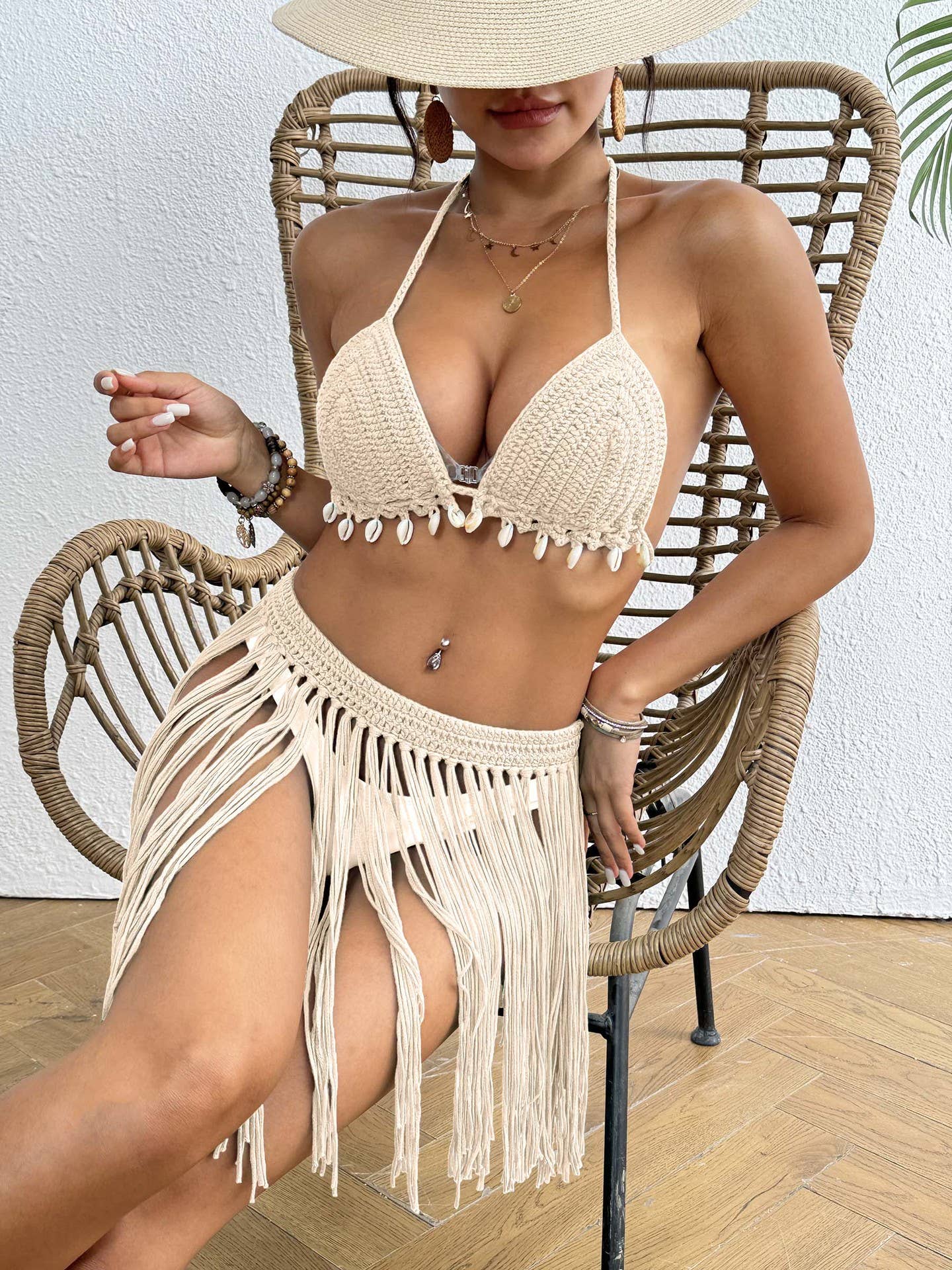 Seashell splicing lace fringe skirt hook set