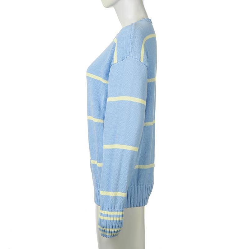 STRIPED LOOSE CASUAL PULLOVER SWEATER