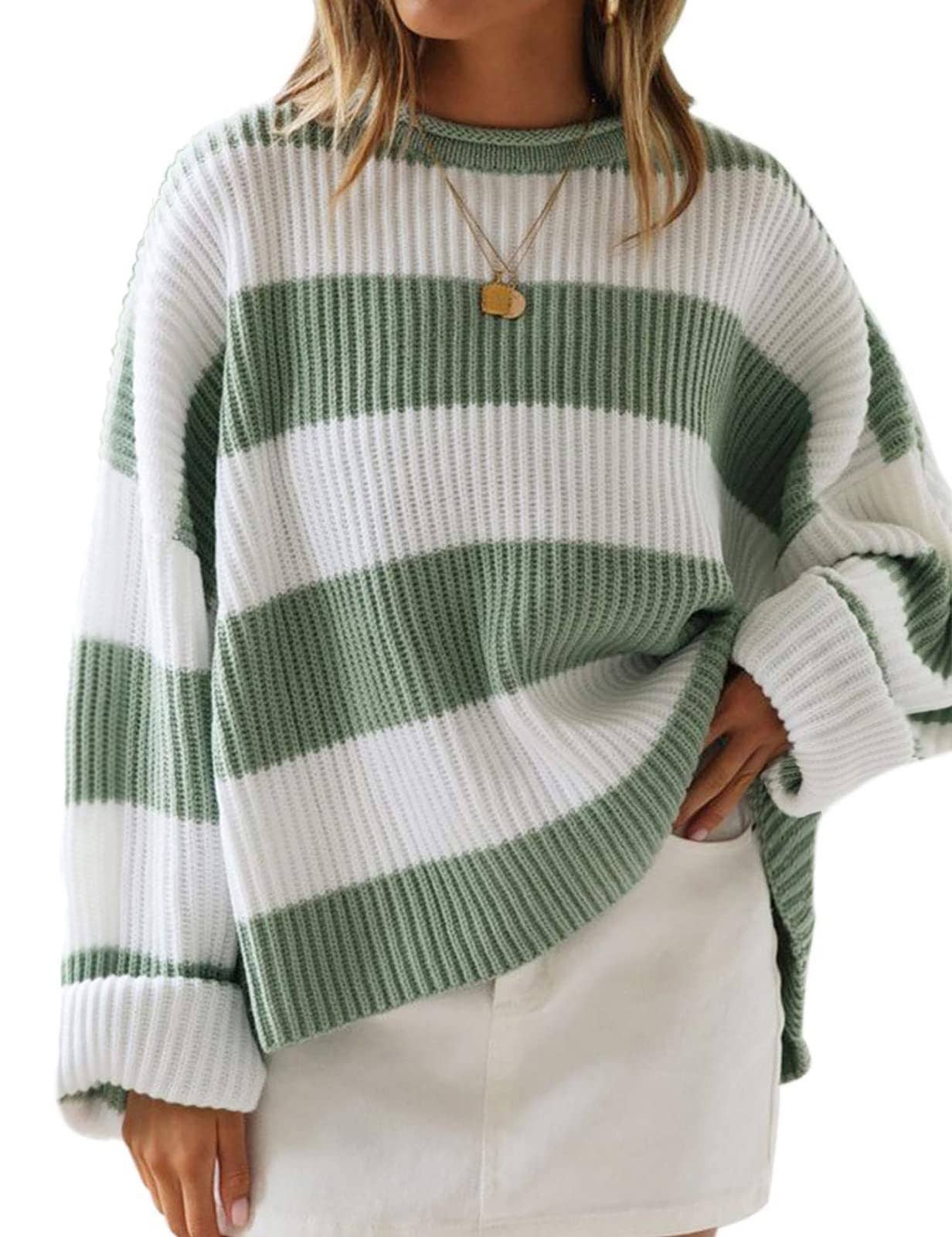 Temperament crew-neck long sleeve color striped sweater