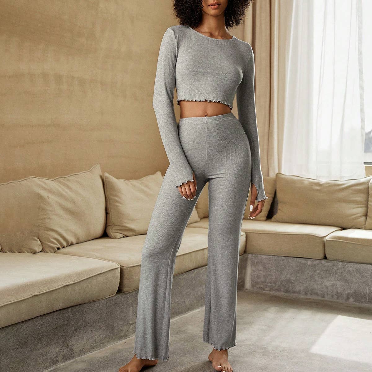 HOME SET PAJAMAS CASUAL LONG SLEEVE TWO-PIECE SET