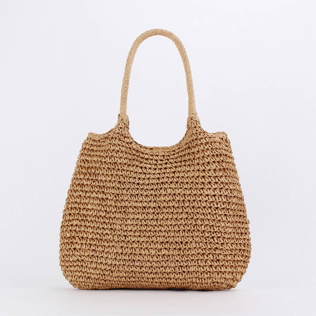 SOLID COLOR HANDMADE PLEATED PAPER ROPE WOVEN BAG_CWAB4711