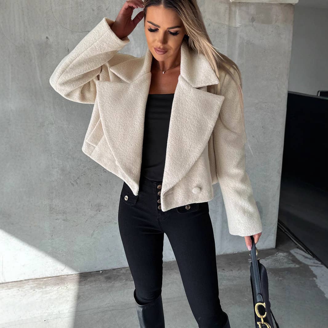 Wool oversized collar solid color coat