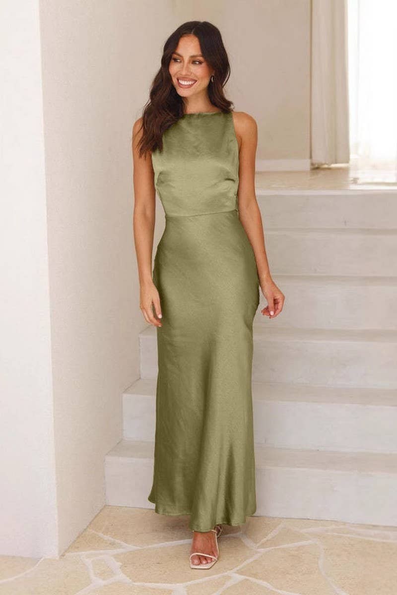 CWDMD5592_SATIN BACKLESS SPAGHETTI STRAP MERMAID DRESS