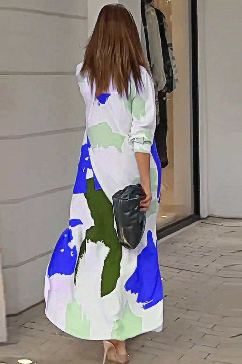 WOMEN COLLARED MARBLE PRINT COZY SHIRTS DRESS_CWDMD0719