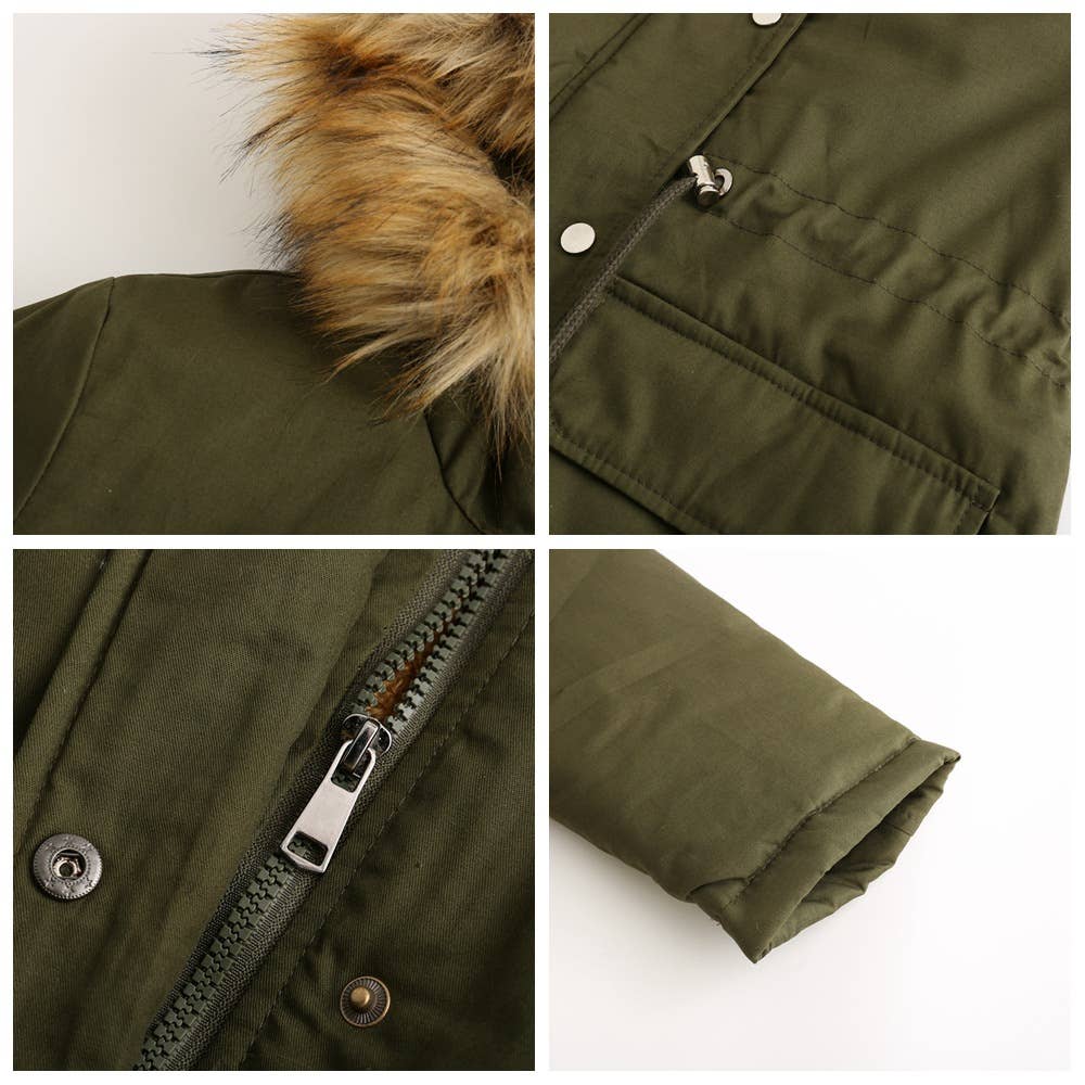 HOODED FUR COLLAR AND FLEECE PADDED JACKET