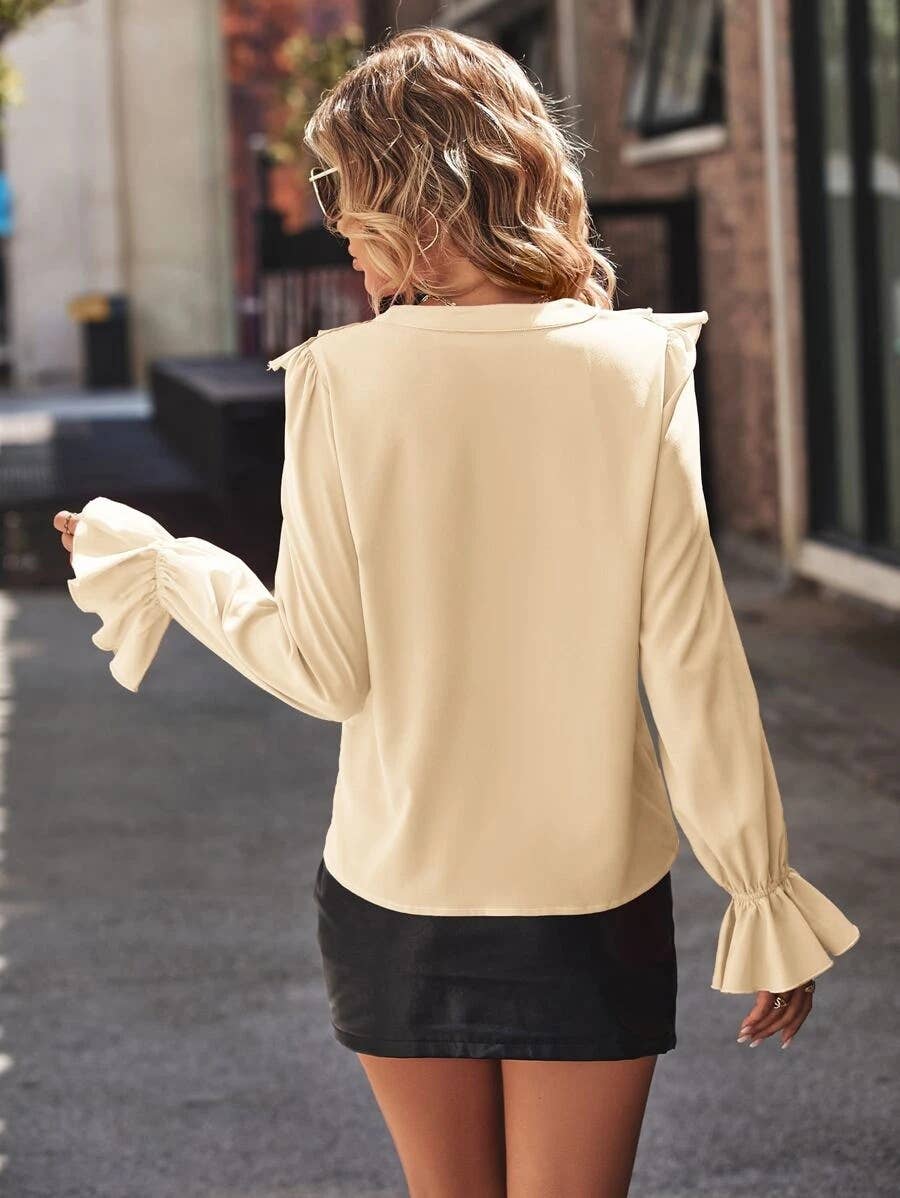 V-NECK RUFFLED ELEGANT BLOUSE LADY