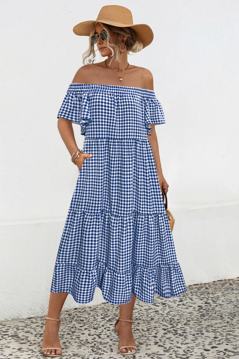 CWDMD4606_SUMMER SEXY ONE SHOULDER PLAID DRESS