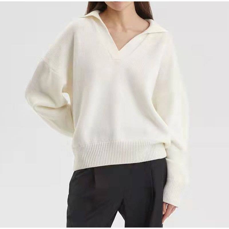 KNIT POLO COLLAR HIGH-GRADE SOLID COLOR SWEATER