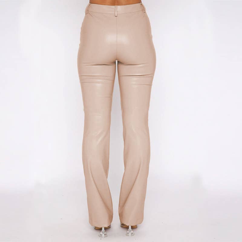 SOLID COLOR PU LEATHER SLIM MICRO-CROPPED PANT