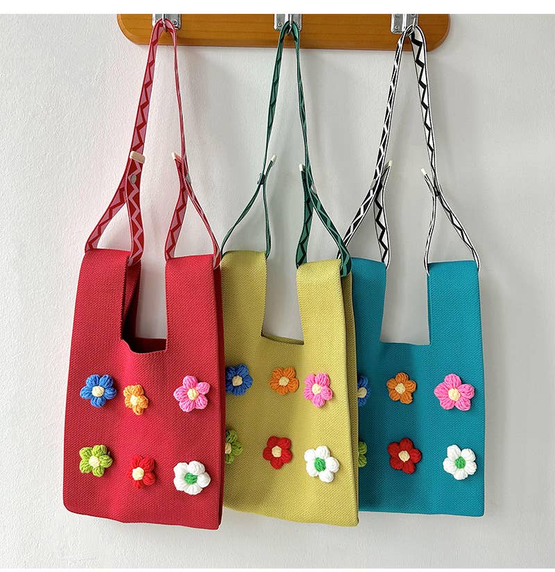 Cute colorful flower knitted single-shoulder bag