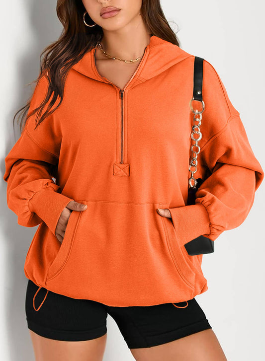 SOLID COLOR HOODED ZIPPER HOODIE