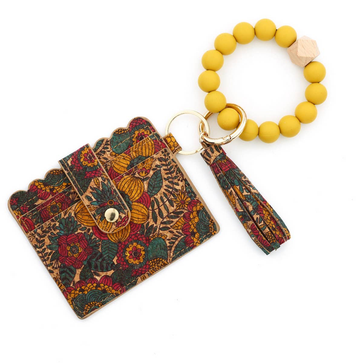 Silicone Bead Keychain Cork Card Wallet with Print_CWAB4951