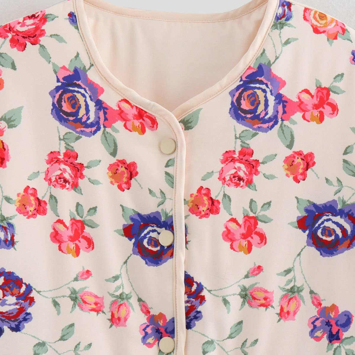 FLORAL PRINT V-NECK LOOSE CARDIGAN QUILTED JACKET
