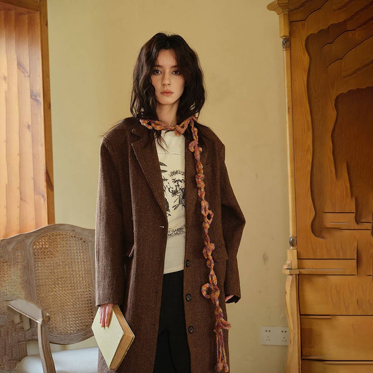 Floral Knit Skinny Scarf - Crochet Neck Wrap