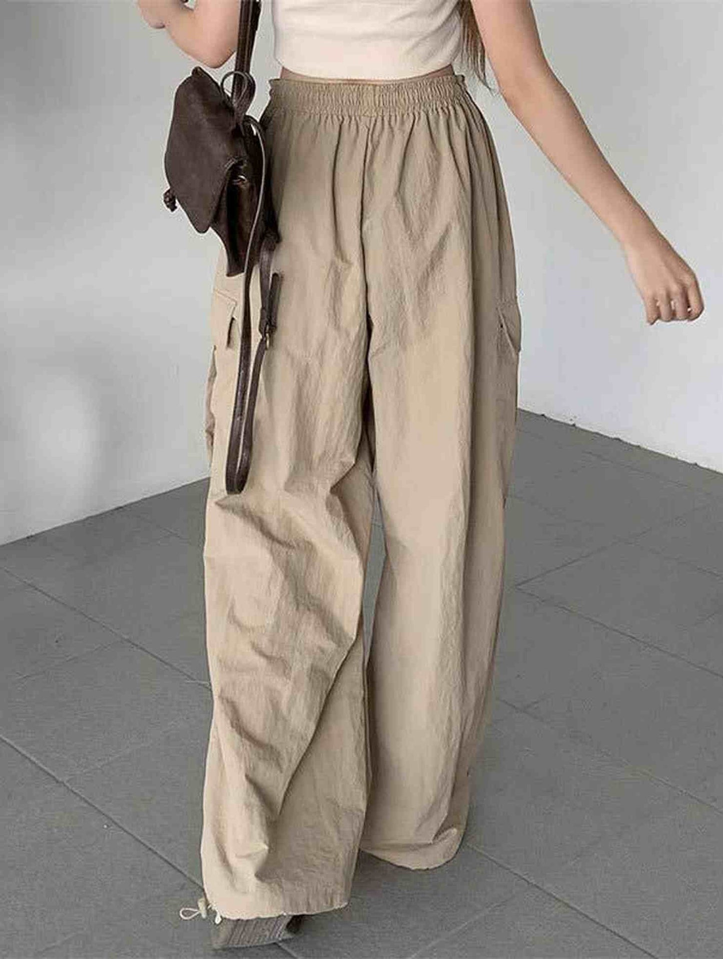 CASUAL ELASTIC WAIST WIDE LEG STRAIGHT LEG PANTS_CWBLP0768
