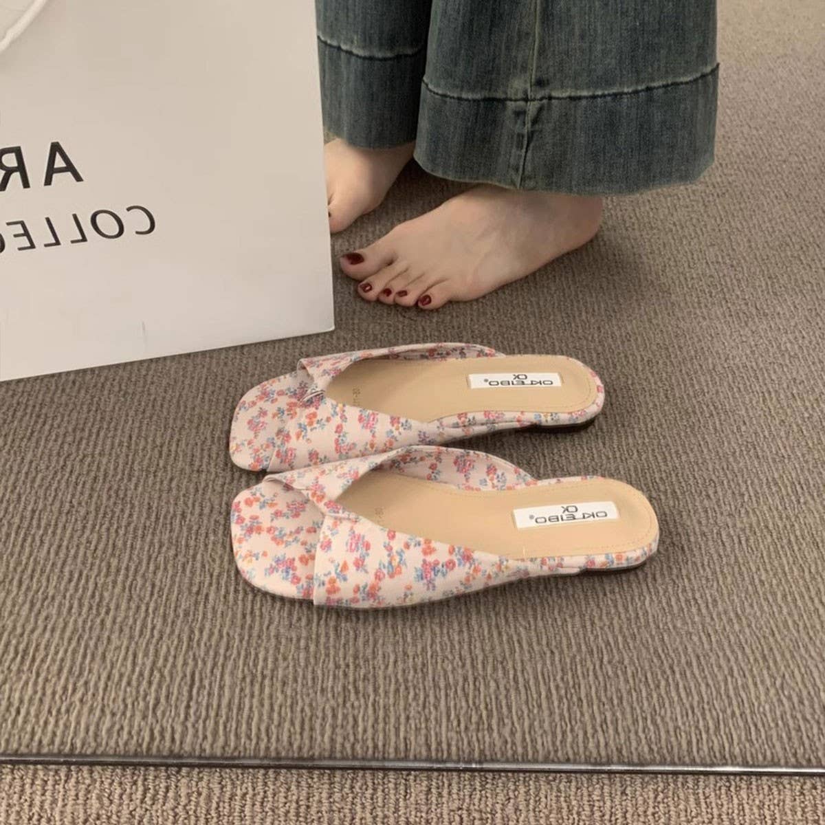 Flat Peep Toe Slide Sandals for Summer