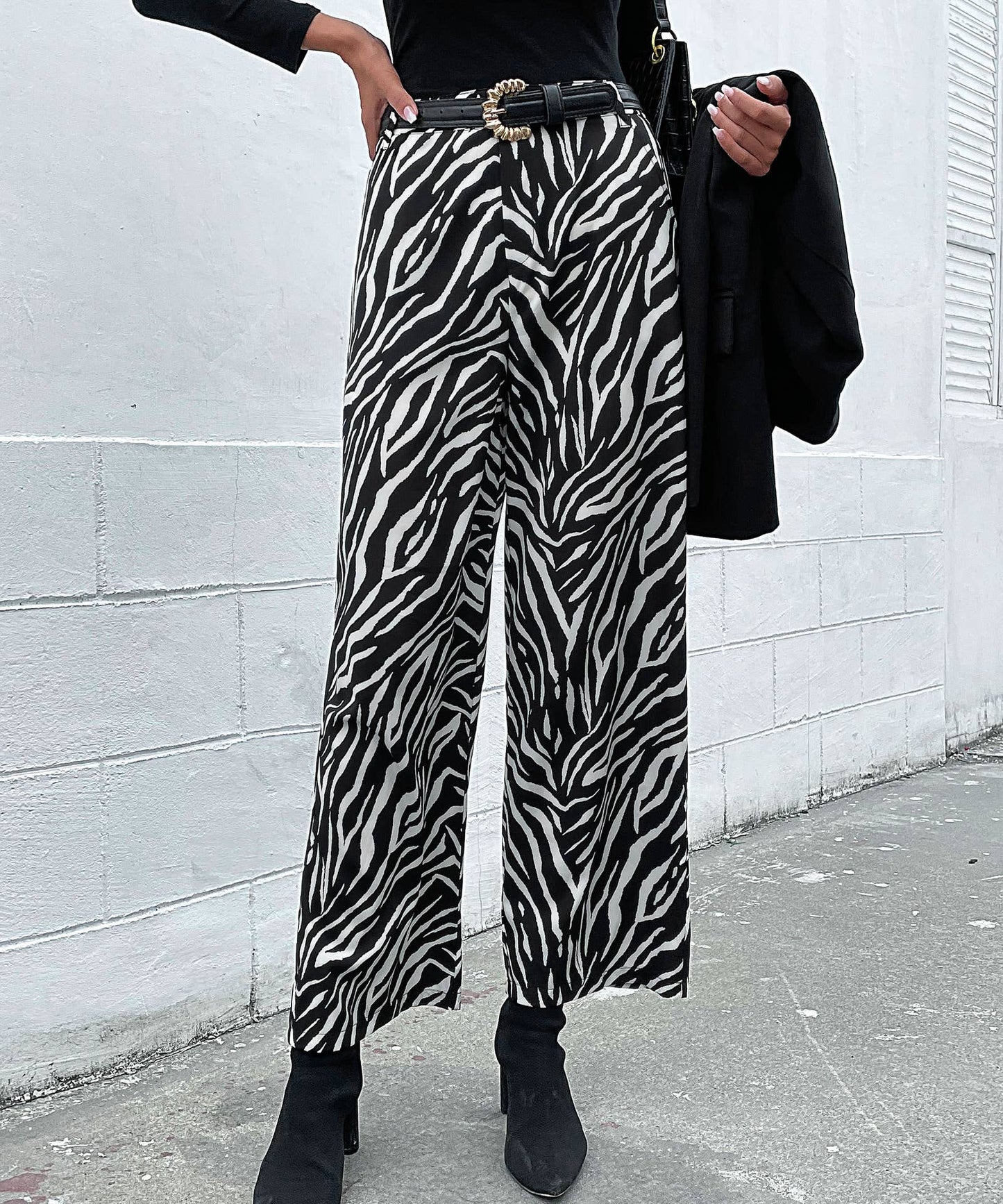 COMMUTER ZEBRA-PRINT FASHION WIDE-LEG PANTS