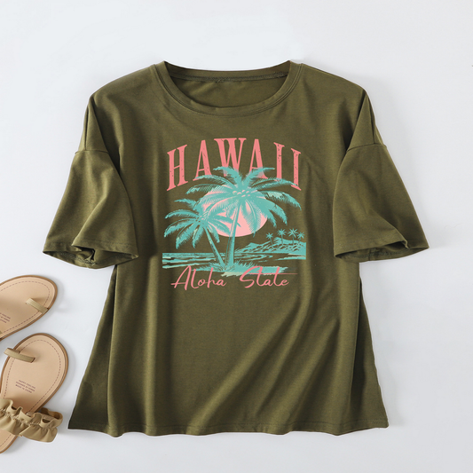 Casual Coconut Tree Tee for Women, Oversized_CWTTS1467
