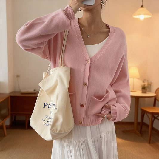 Simple solid-color long-sleeved Cardigan