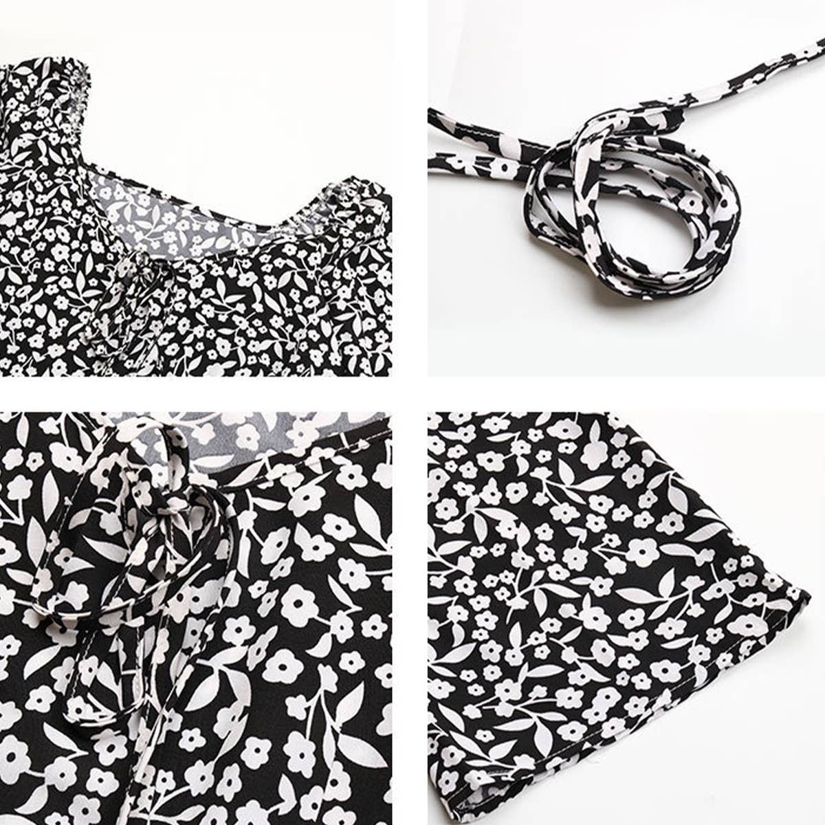 PRINTED LONG SLEEVE V-NECK LACE-UP LONG DRESS