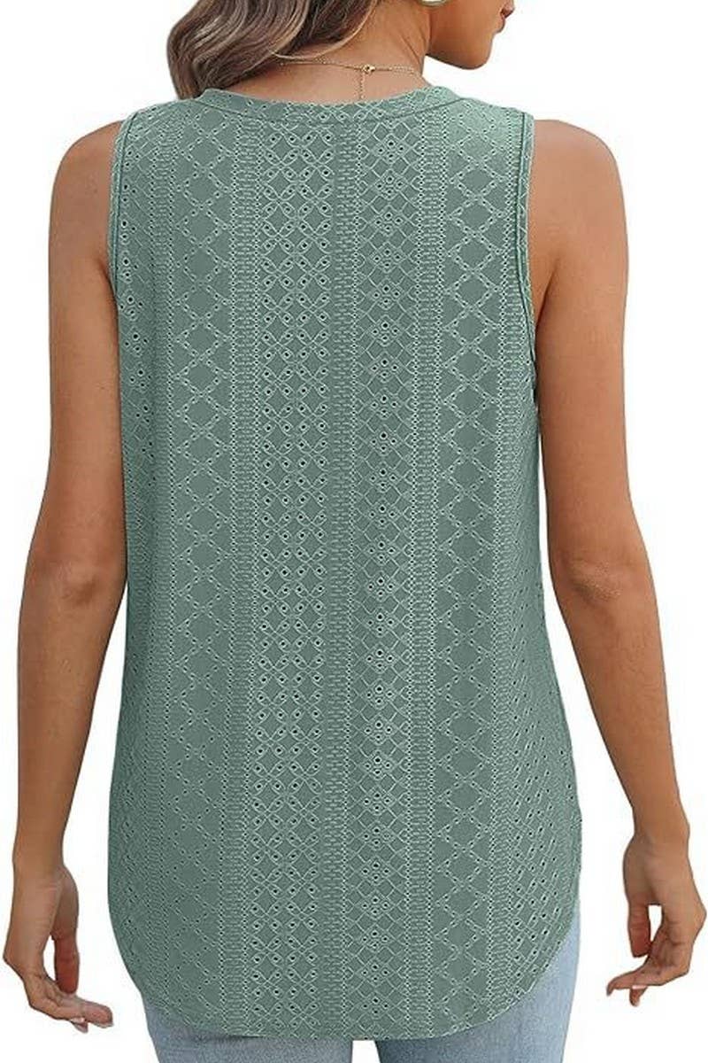 V NECK SLEEVELESS SLIT SOLID COLOR CASUAL SHIRT_CWTSTSL0069