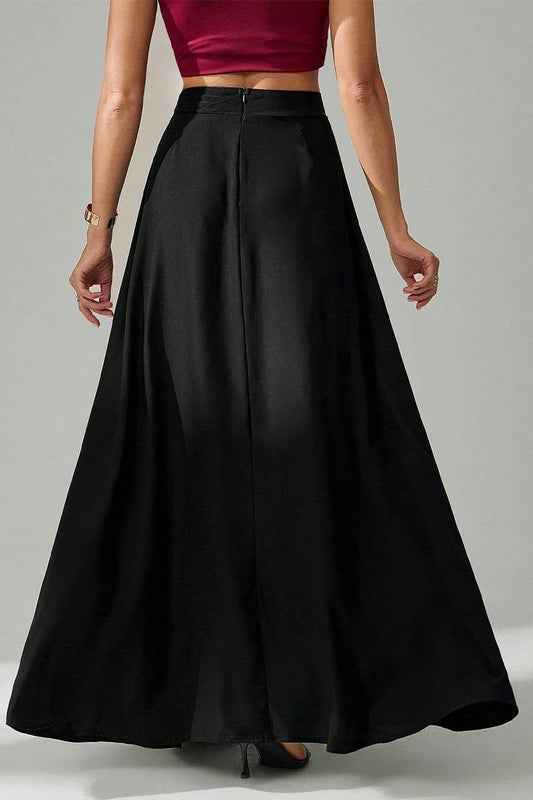 CWDSD10918_2025 FALL BLACK A-LINE MAXI SKIRT FOR WOMEN