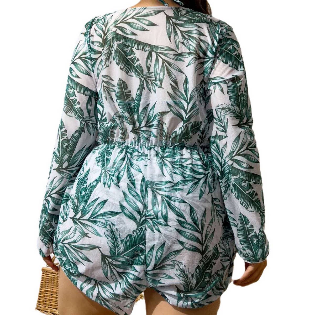 LEAVES SEXY PLUS SIZE SPLIT BIKINI SWIMSUIT_CWMW0223