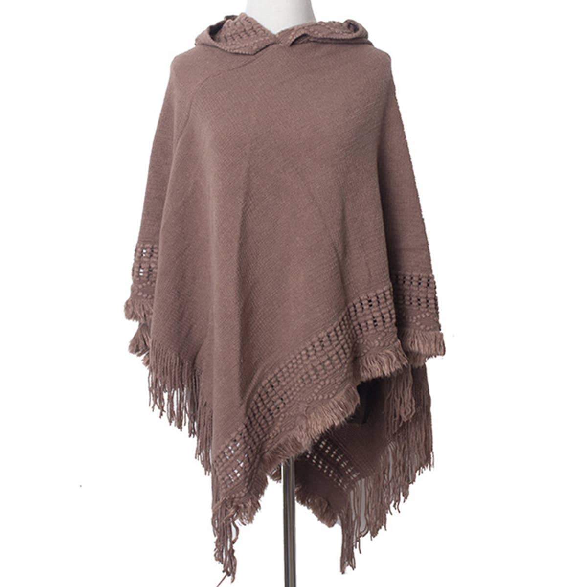 WOMEN SOFT PULLOVER PONCHO SWEATER CAPE WITH HOOD