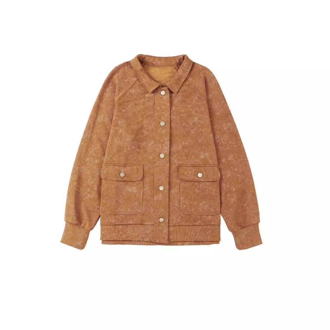 Vintage washed woolen coat with folded collar