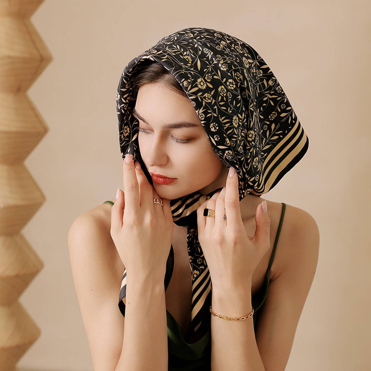 Sweet Floral Faux Silk Scarf - Square Neck Wrap