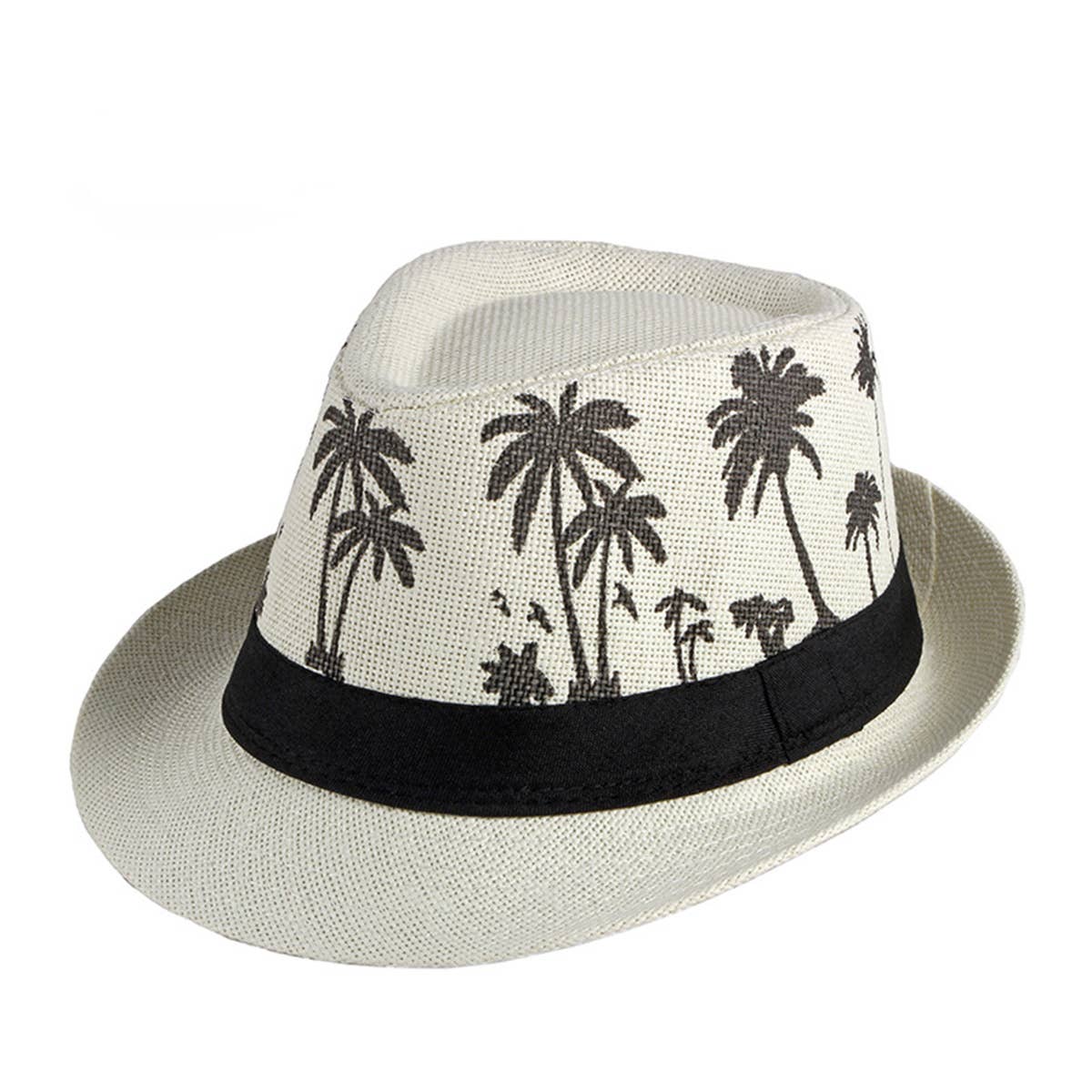STRAW BREATHABLE COCONUT TREE PRINTED JAZZ HAT_CWAH1915