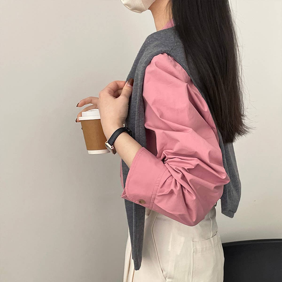 Solid color doll collar washed cotton shirt