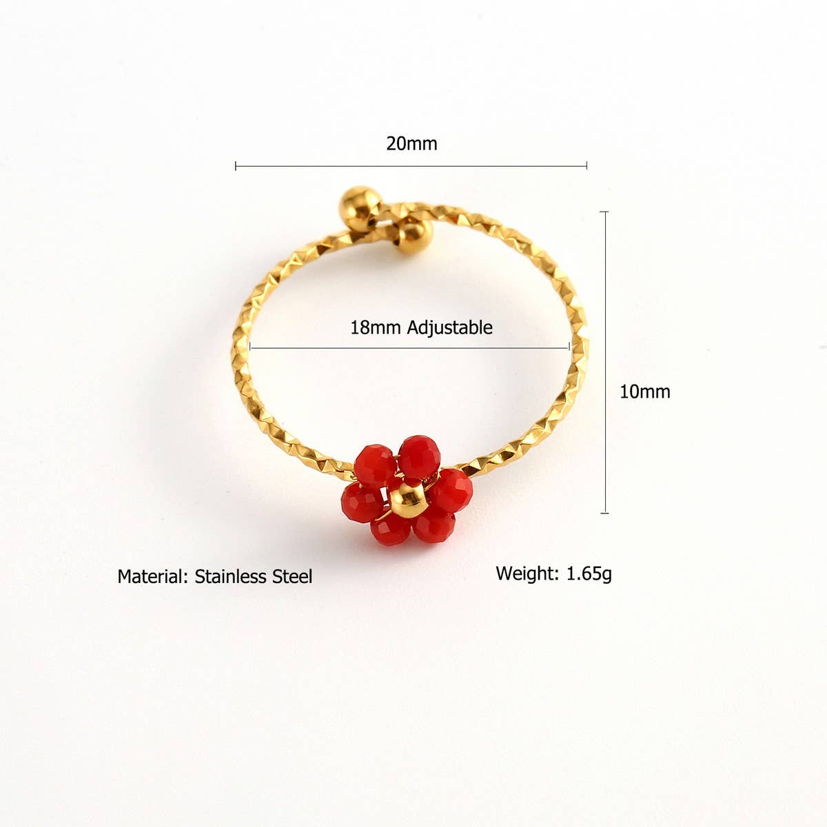 Adjustable Steel Ring with Gem Flower Design_CWMM8934