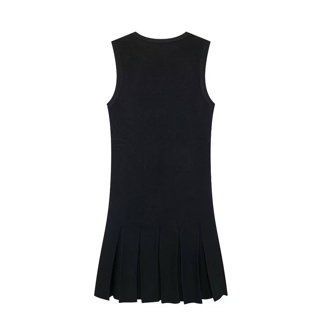 SLEEVELESS WIDE-PLEATED KNIT MINI DRESS