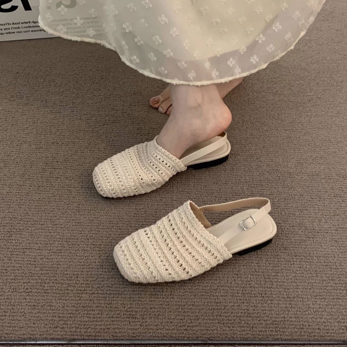 Boho Woven Closed Toe Holiday Slingback Flats_CWSHF0150