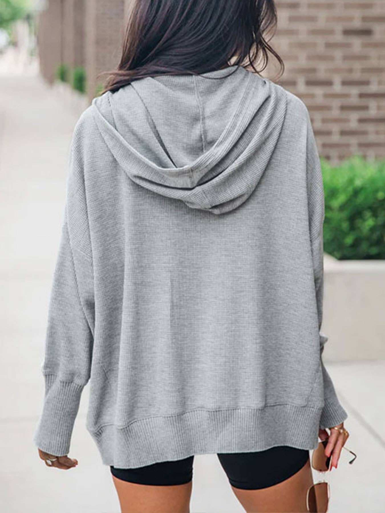 V-NECK SOLID COLOR WOMEN CASUAL ALL-MATCH HOODIE