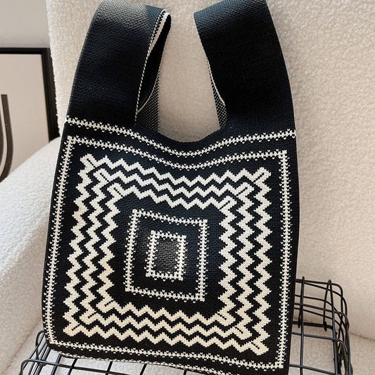 CUAB00621_TEXTURED KNIT TOTE BAG WOMEN¡¯S STRIPED HANDBAG