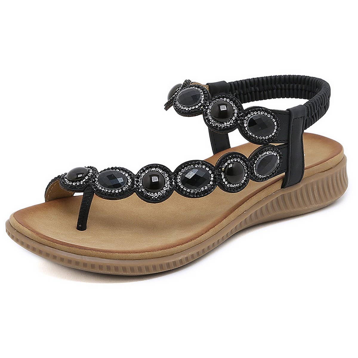 WOMEN BOHEMIA BLING RHINESTONE PEARL FLAT SANDALS