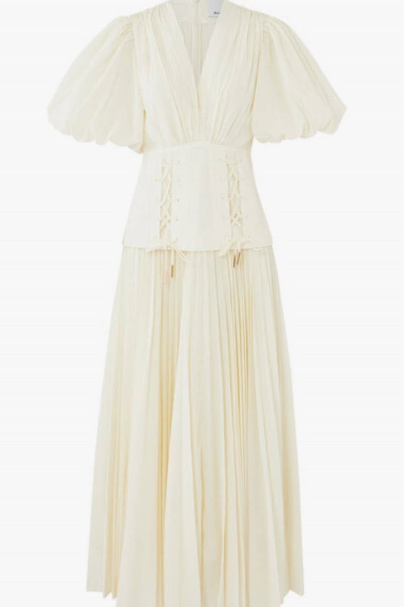 CWDMD5728_CASUAL SOLID COLOR V-NECK LACE-UP DRESS