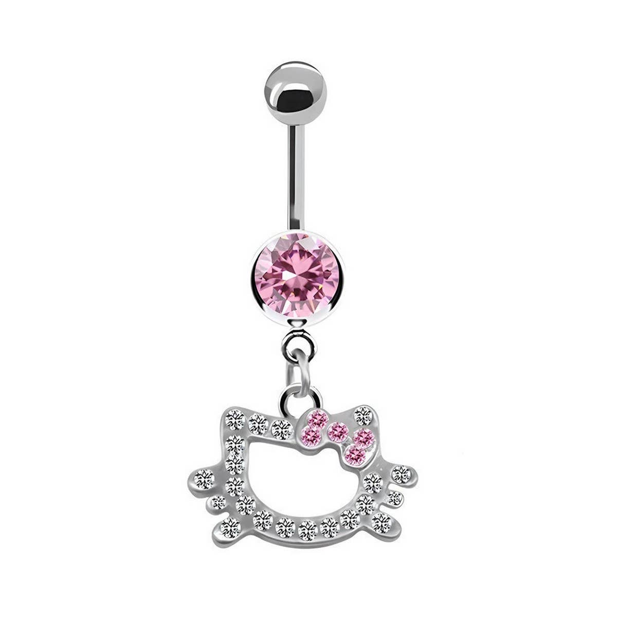 Cute Cat CZ Belly Button Ring with Color Gems