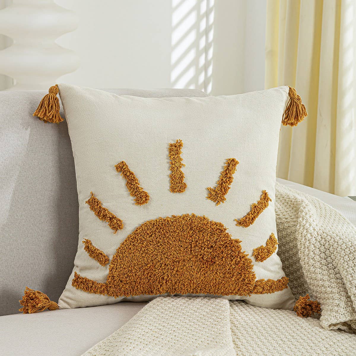 Boho Leaf Tufted Pillow Cover for Sofa Decor_CWMM7691