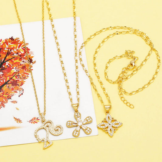 GOLD PLATED DIAMOND FLOWER PENDANT NECKLACE