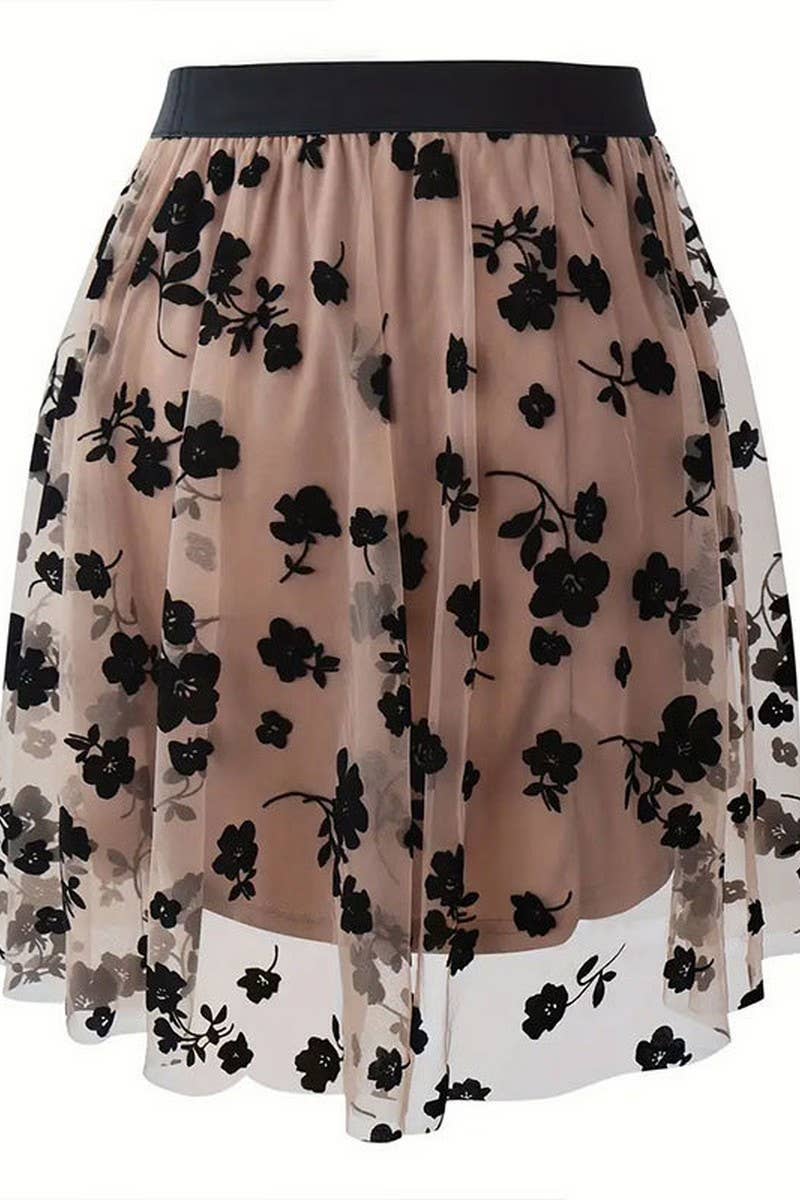 CWBSS0440_HIGH-GRADE MESH FLOWER A-LINE SHORT SKIRT
